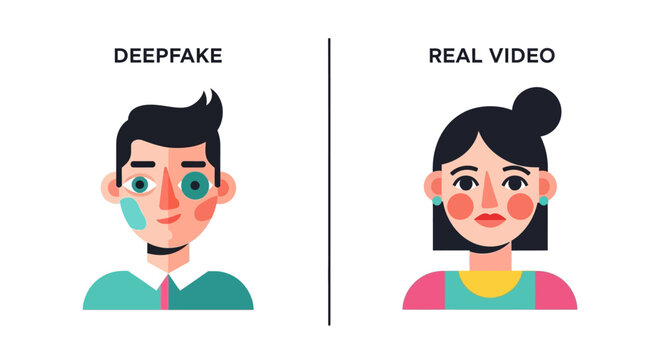 Illustrative comparison distinguishing artificial intelligence manipulated video (deepfake) from genuine digital content