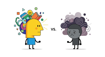 Fototapeta premium Conceptual art illustrating the contrast between a bright, organized mind versus a dark, chaotic one