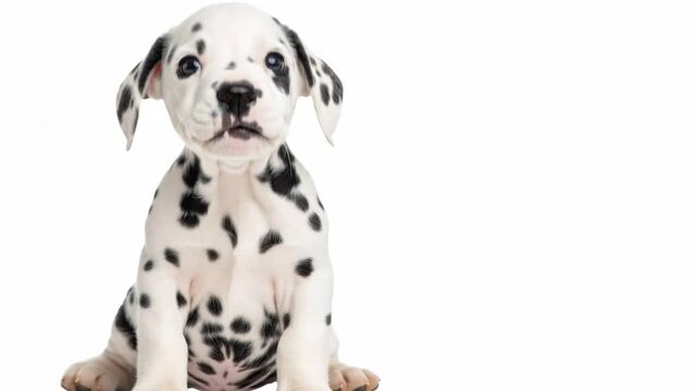 Cute Dalmatian Puppy Sitting Isolated On White, Barking