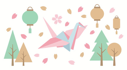 Obraz premium Pink Paper Crane in Flight. Vector Illustrations. EPS Editable