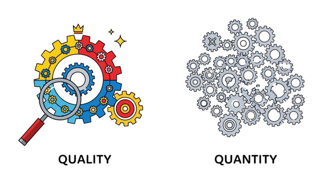 Illustrative comparison distinguishing focused quality with detailed craftsmanship from sheer numerical quantity and volume