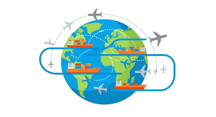 Naklejka premium Airplanes Circle Around The Globe. Vector Illustrations. EPS Editable