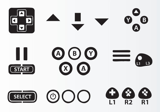 Video game controller buttons and directional pad layout isolated illustration