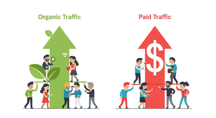 Fototapeta premium Visualizing effective digital marketing strategies contrasting organic and paid web traffic growth for business success