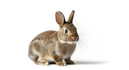 A cute brown rabbit sitting calmly on white background looking sideways © Arifudin