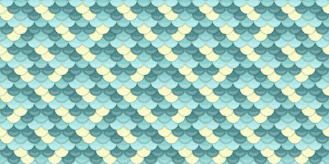 Seamless pastel teal and cream scales pattern.  Elegant, geometric design ideal for textile prints, website backgrounds, or decorative elements. © Olena