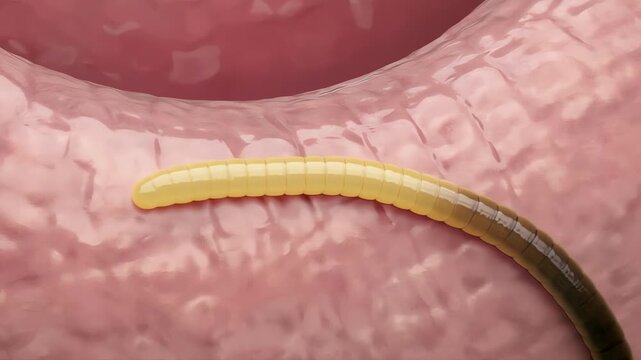 Roundworm moving through human intestinal wall