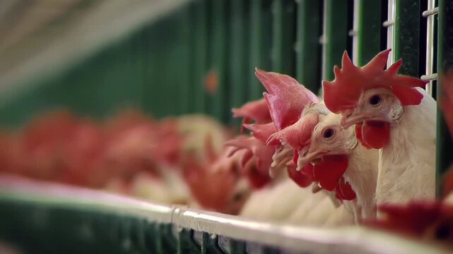 White Leghorn Chickens In Battery Cages, Poultry Farm, Entre Rios, Argentina - 4K