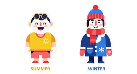 Fototapeta premium Seasonal Clothing A Comparison of Summer and Winter Attire