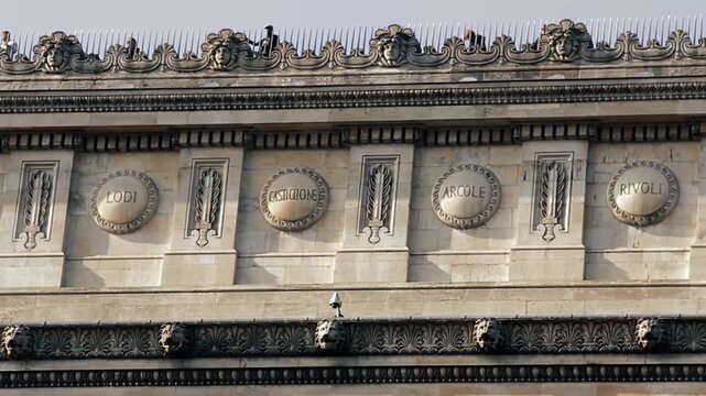 View Of Napoleonic Battle Names On Arc De Triomphe Facade, Paris - 4K