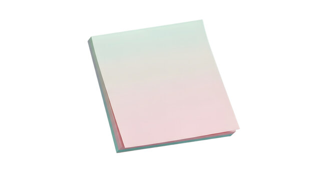A stack of square paper notes featuring a subtle gradient transition from soft green to light pink isolated on transparent background