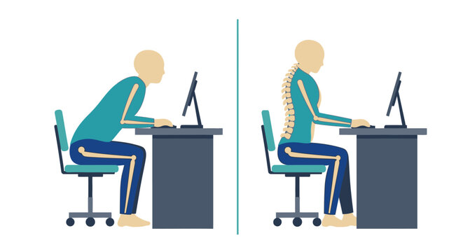 Two Office Workers At Desks Working On Computers. Vector Illustrations. EPS Editable