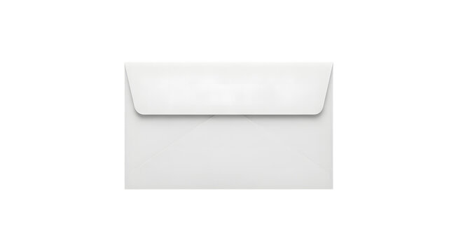 A standard closed white paper mailing envelope with a rectangular flap for business correspondence isolated on transparent background