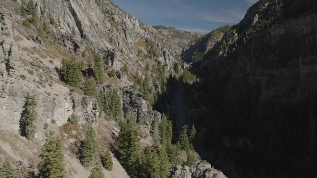 An aerial Flyover American Fork Canyon and Hwy in late summer, Utah