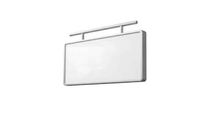 A horizontal rectangular billboard sign with a metallic frame and a mounting bar for advertising isolated on transparent background