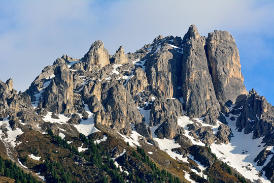 Elfer peak (2,505 m) hanging over Neustift im Stubaital village in Tirol, Austria.