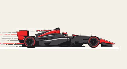 Naklejka premium High-speed Formula 1 racing car in motion - a sleek black and red vector illustration for automotive and sports enthusiasts