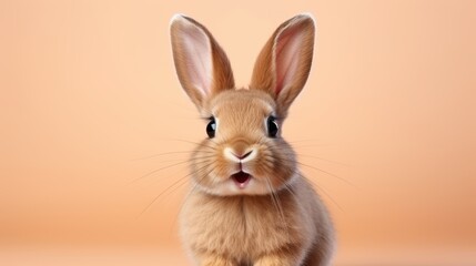 Obraz premium cute animal pet rabbit or bunny brown color smiling and laughing isolated with copy space for easter background, rabbit, animal, pet, cute, fur, ear, mammal, background, celebration, generate by AI