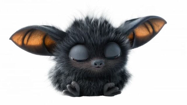 Cute Fluffy Bat Character Isolated on White