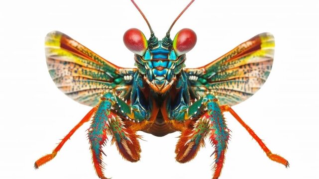 Colorful Rainbow Mantis Shrimp Isolated on White Background