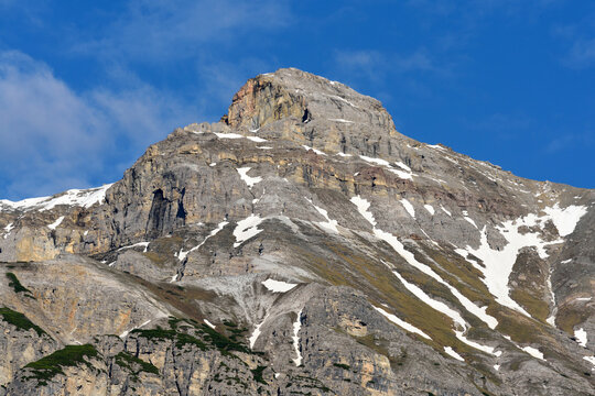 Serles mountain (2,717 m) hanging over Neustift im Stubaital village in Tirol, Austria.