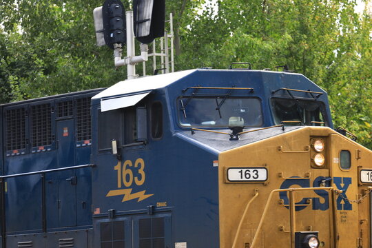 CSX Railway train hauling cargo.