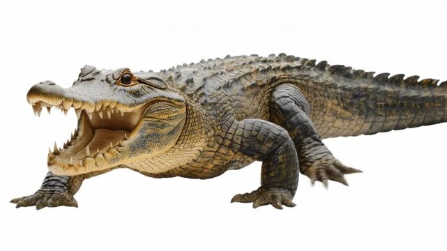Large Alligator Isolated with Mouth Open and Sharp Teeth
