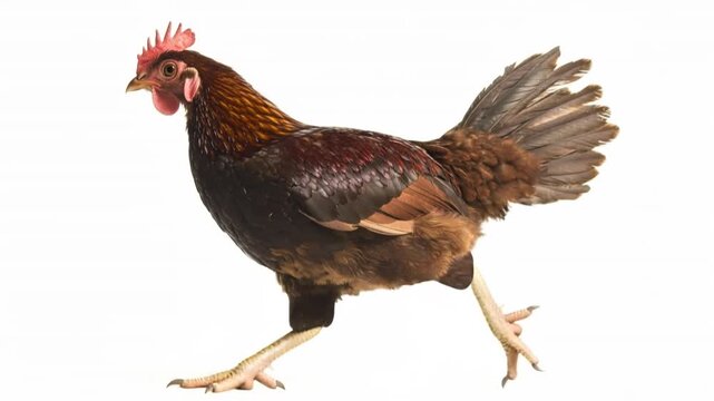 Beautiful Male Chicken Walking Isolated on White
