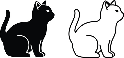 Black and white cats sitting side by side in simple line art Vector © Sultan