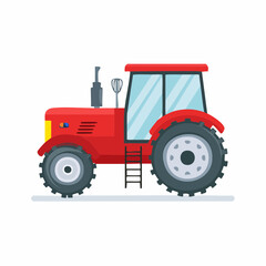 Obraz premium Red tractor illustration, farm vehicle, agricultural machinery, isolated on white background.