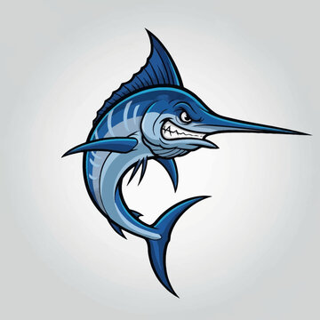 Illustration of an aggressive marlin fish with sharp teeth and an angry expression, ready for a battle