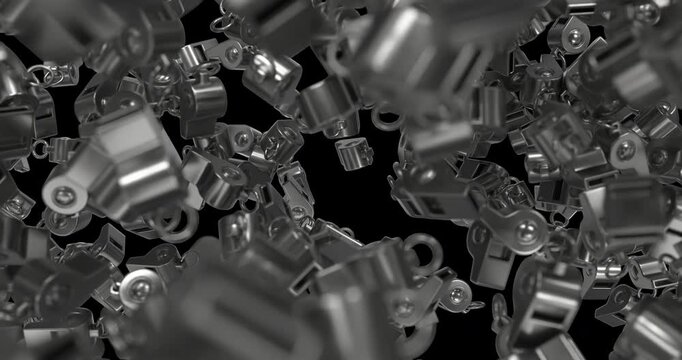 3D metal whistle falling animation with multiple realistic whistles dropping through the screen. Ideal for sports, referee, game, event, and motion graphics projects. 4K UHD with alpha channel.