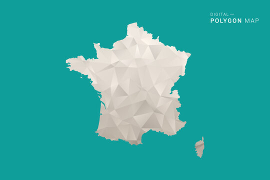 France Map - Green and Gray Polygon Vector Illustration, Low Poly Geometric Design with Clean Minimal Style on Solid Background for Infographic Use.