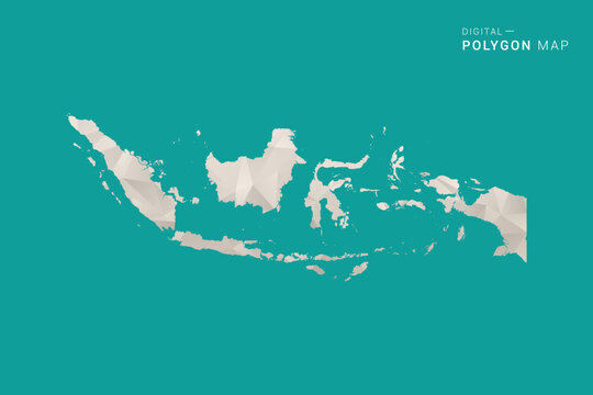 Indonesia Map - Green and Gray Polygon Vector Illustration, Low Poly Geometric Design with Clean Minimal Style on Solid Background for Infographic Use.