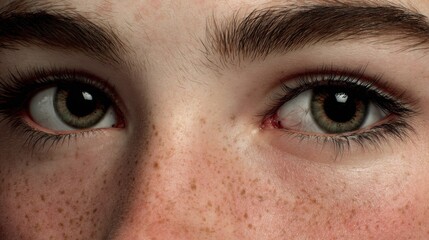 Fototapeta premium Close-up View of Human Eyes Showing Moisture, Reflections, Detailed Eyelashes, Skin Texture, and Emotional Expression in Natural Lighting