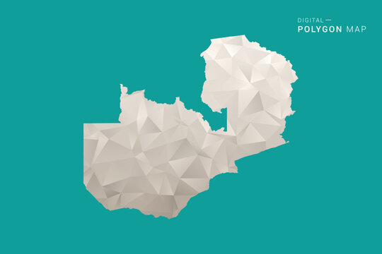 Zambia Map - Green and Gray Polygon Vector Illustration, Low Poly Geometric Design with Clean Minimal Style on Solid Background for Infographic Use.