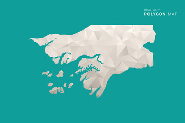 Naklejka premium Guinea-Bissau Map - Green and Gray Polygon Vector Illustration, Low Poly Geometric Design with Clean Minimal Style on Solid Background for Infographic Use.