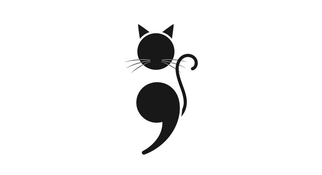 Black cat semicolon symbol design.