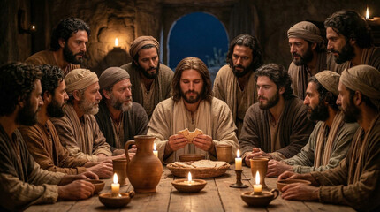 Fototapeta premium The Last Supper, Jesus Christ with Disciples in the Upper Room