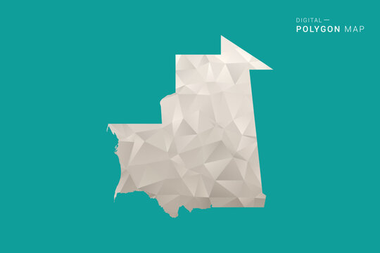 Mauritania Map - Green and Gray Polygon Vector Illustration, Low Poly Geometric Design with Clean Minimal Style on Solid Background for Infographic Use.