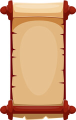 Fototapeta premium Scroll parchment Caribbean pirates or corsairs game icon. Cartoon vector vintage treasure map template with wooden frame, old paper blank for sea fantasy adventure game menu, quest, notice or message