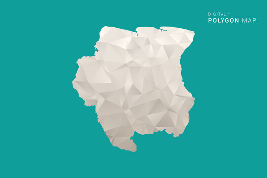 Suriname Map - Green and Gray Polygon Vector Illustration, Low Poly Geometric Design with Clean Minimal Style on Solid Background for Infographic Use.