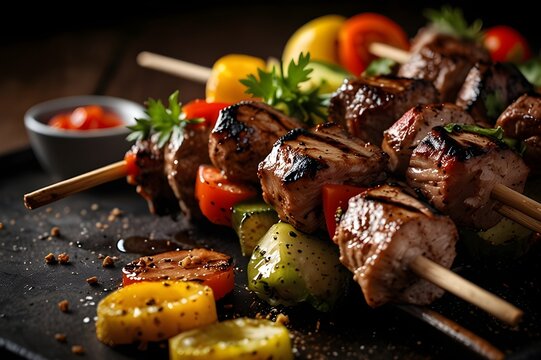 Grilled kebab presentation (side lighting)