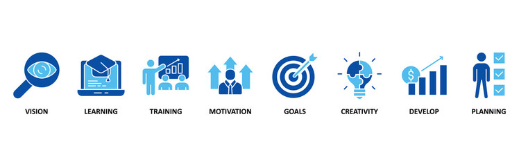 Personal growth icon set illustration contain vision, learning, training, motivation, goals, creativity, develop and planning. © Lembong135