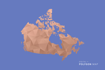 Naklejka premium Canada Map - Orange Polygon Vector Illustration on Deep Blue Background, Low Poly Geometric Design, Modern Abstract Country Silhouette for Infographics and Presentation Use.