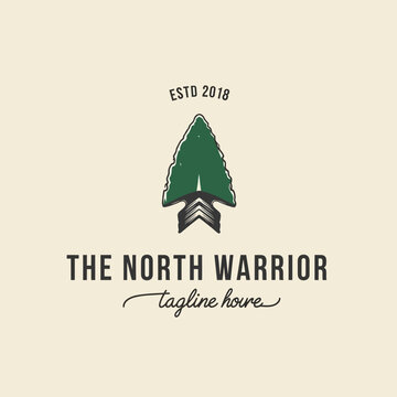 Vintage logo featuring a green arrowhead with "ESTD 2018" above and "THE NORTH WARRIOR" text below, with a handwritten tagline.