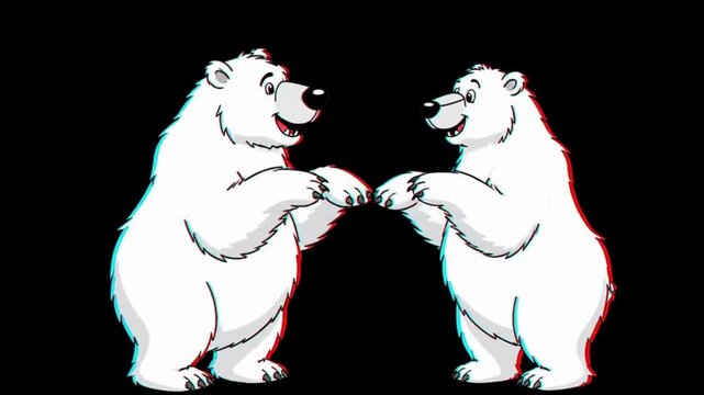 Smiling white polar bear in cartoon style on black background
