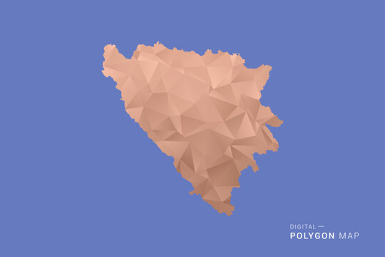 Bosnia and Herzegovina Map - Orange Polygon Vector Illustration on Deep Blue Background, Low Poly Geometric Design, Modern Abstract Country Silhouette for Infographics and Presentation Use.