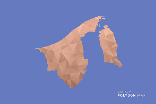 Brunei Map - Orange Polygon Vector Illustration on Deep Blue Background, Low Poly Geometric Design, Modern Abstract Country Silhouette for Infographics and Presentation Use.