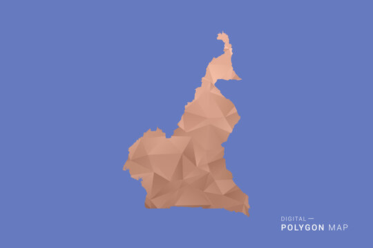 Cameroon Map - Orange Polygon Vector Illustration on Deep Blue Background, Low Poly Geometric Design, Modern Abstract Country Silhouette for Infographics and Presentation Use.